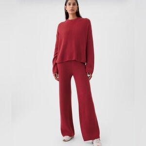 Gap Cashsoft Christmas Red Ribbed Shaker-Stitch Sweater Pants Cabincore NWOT